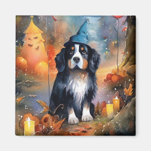 Halloween Bernese Mountain With Pumpkins Scary Magnet