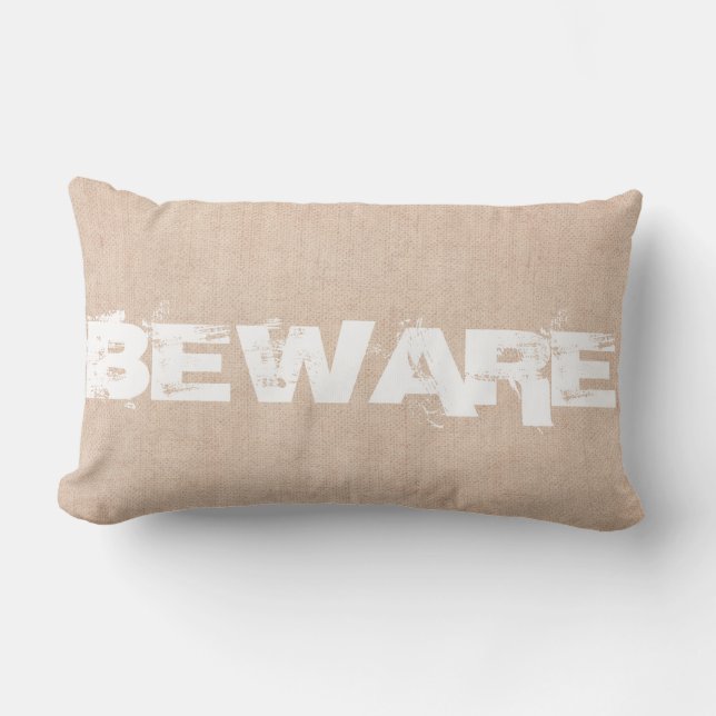 Halloween Beware Burlap Lumbar Cushion (Front)