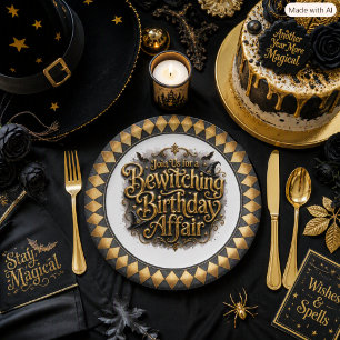 Halloween Bewitching Birthday Harlequin Gothic Paper Plate