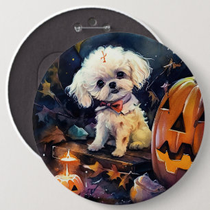 Halloween Bichon Frise With Pumpkins Scary 6 Cm Round Badge