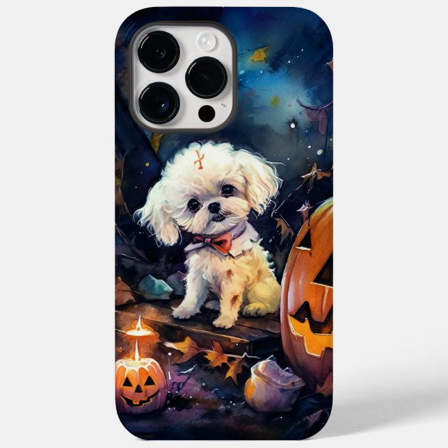 Halloween Bichon Frise With Pumpkins Scary Case-Mate iPhone Case (Back)