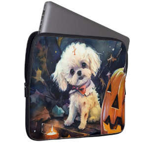 Halloween Bichon Frise With Pumpkins Scary Laptop Sleeve