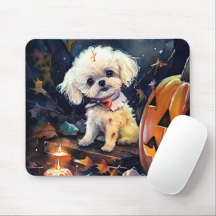 Halloween Bichon Frise With Pumpkins Scary Mouse Mat