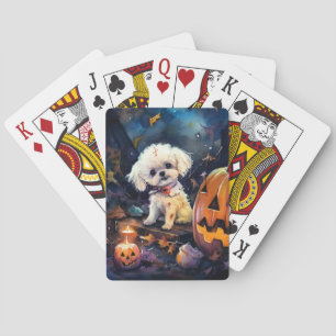 Halloween Bichon Frise With Pumpkins Scary Playing Cards