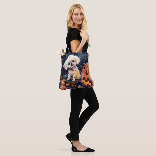 Halloween Bichon Frise With Pumpkins Scary Tote Bag (On Model)