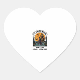 Halloween Bicycle Messenger Funny Witch Broom Brok Heart Sticker