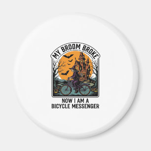 Halloween Bicycle Messenger Funny Witch Broom Brok Magnet