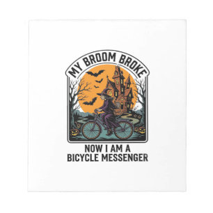 Halloween Bicycle Messenger Funny Witch Broom Brok Notepad