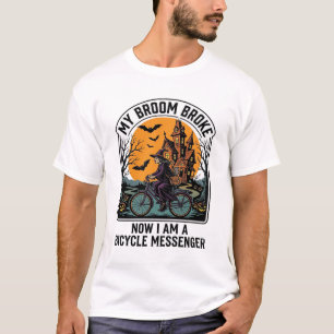 Halloween Bicycle Messenger Funny Witch Broom Brok T-Shirt