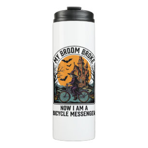 Halloween Bicycle Messenger Funny Witch Broom Brok Thermal Tumbler