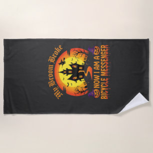 Halloween Bicycle Messenger Witch Broom Broke Desi Beach Towel