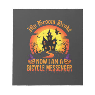 Halloween Bicycle Messenger Witch Broom Broke Desi Notepad