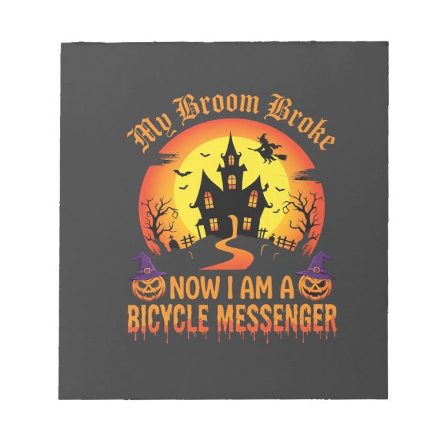 Halloween Bicycle Messenger Witch Broom Broke Desi Notepad (Front)