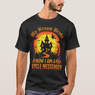 Halloween Bicycle Messenger Witch Broom Broke Desi T-Shirt