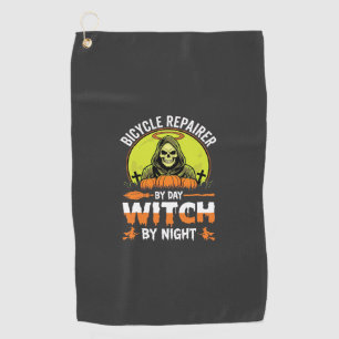 Halloween Bicycle Repairer By Day Witch By Night Golf Towel