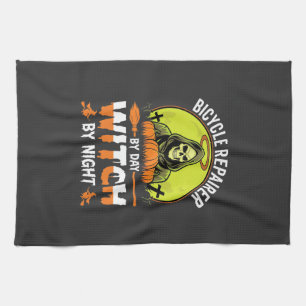 Halloween Bicycle Repairer By Day Witch By Night Tea Towel