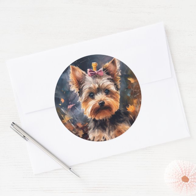 Halloween Biewer Terrier With Pumpkins Scary Classic Round Sticker (Envelope)