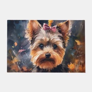 Halloween Biewer Terrier With Pumpkins Scary Doormat