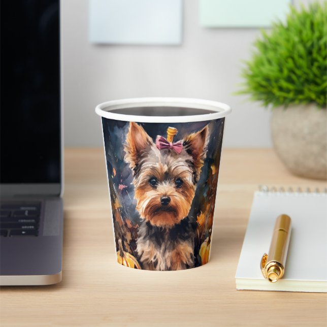 Halloween Biewer Terrier With Pumpkins Scary Paper Cups (Insitu)