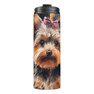 Halloween Biewer Terrier With Pumpkins Scary Thermal Tumbler