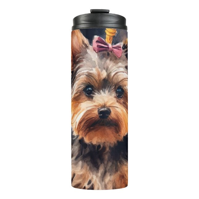 Halloween Biewer Terrier With Pumpkins Scary Thermal Tumbler (Front)
