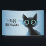 Halloween Big Eyes Black Blue Evil Cat Banner<br><div class="desc">Halloween Big Eyes Black Blue Evil Cat Banner. Unique,  beautiful,  stylish design. Easy to be personalised. Font style,  size and colours can be changed. Matching items are available.</div>
