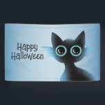 Halloween Big Eyes Black Blue Evil Cat Banner<br><div class="desc">Halloween Big Eyes Black Blue Evil Cat Banner. Unique,  beautiful,  stylish design. Easy to be personalised. Font style,  size and colours can be changed. Matching items are available.</div>
