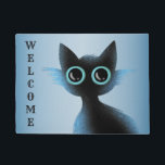 Halloween Big Eyes Black Blue Evil Cat Doormat<br><div class="desc">Halloween Big Eyes Black Blue Evil Cat Doormat. Unique,  beautiful,  stylish design. Easy to be personalised. Font style,  size and colours can be changed. Matching items are available.</div>