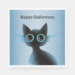 Halloween Big Eyes Black Blue Evil Cat Napkin