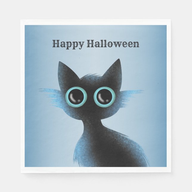 Halloween Big Eyes Black Blue Evil Cat Napkin (Front)