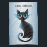 Halloween Big Eyes Black Blue Evil Cat Tea Towel<br><div class="desc">Halloween Big Eyes Black Blue Evil Cat kitchen towel. Unique,  beautiful,  stylish design. Easy to be personalised. Font style,  size and colours can be changed. Matching items are available.</div>