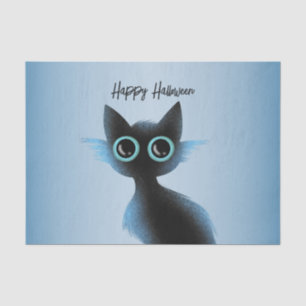 Halloween Big Eyes Black Blue Evil Cat Tissue Paper