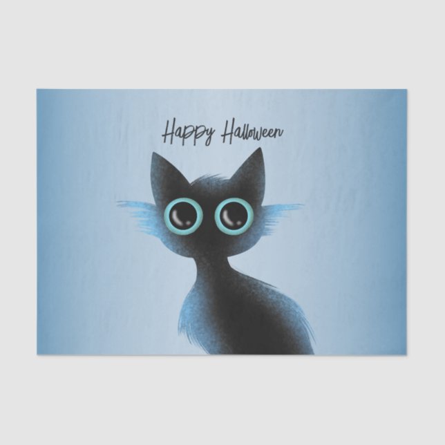 Halloween Big Eyes Black Blue Evil Cat Tissue Paper (Front)