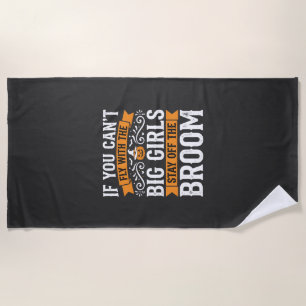 Halloween Big Girls Broom Witch Design_1 Beach Towel
