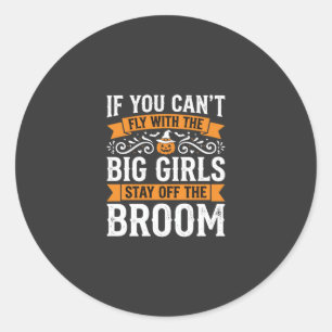 Halloween Big Girls Broom Witch Design_1 Classic Round Sticker