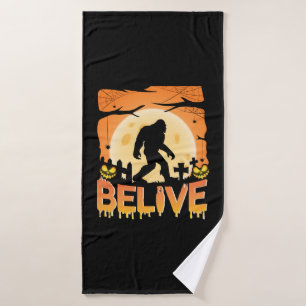 Halloween bigfoot in nightmare belive halloween bath towel
