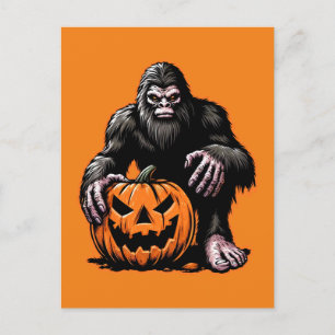 Halloween Bigfoot Pumpkin Scare Postcard