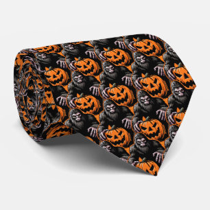 Halloween Bigfoot Pumpkin Scare Tie