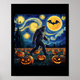 Halloween Bigfoot Starry Night Van Gogh  Poster