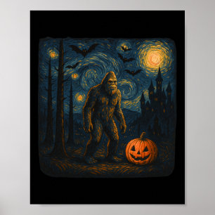 Halloween Bigfoot Starry Night Van Gogh Sasquatch  Poster