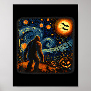 Halloween Bigfoot Starry Night Van Gogh Sasquatch Poster