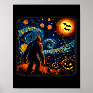 Halloween Bigfoot Starry Night Van Gogh Sasquatch  Poster