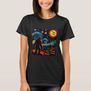 Halloween Bigfoot Starry Night Van Gogh Sasquatch  T-Shirt
