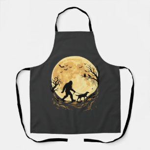 Halloween Bigfoot Walking Labrador Under Full Moon Apron