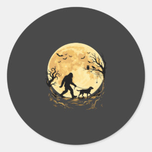 Halloween Bigfoot Walking Labrador Under Full Moon Classic Round Sticker
