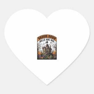 Halloween Bill Collector Witch Broom Broke Design_ Heart Sticker