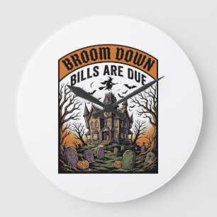 Halloween Bill Collector Witch Broom Broke Design_ Large Clock