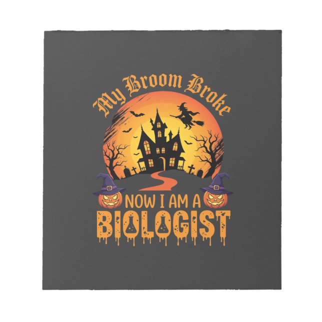 Halloween Biologist Witch Pumpkin Haunted House De Notepad (Front)