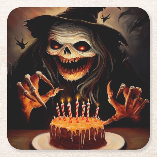 Halloween - Birthday 5 Square Paper Coaster (Front)
