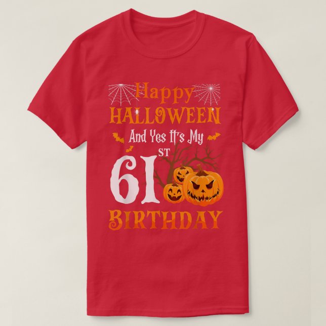 Halloween Birthday 61 year old 61st Party Pumpkin  T-Shirt (Design Front)